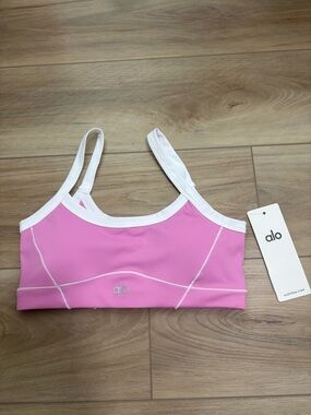 ALO Yoga Pink Sports Bra with White Trim